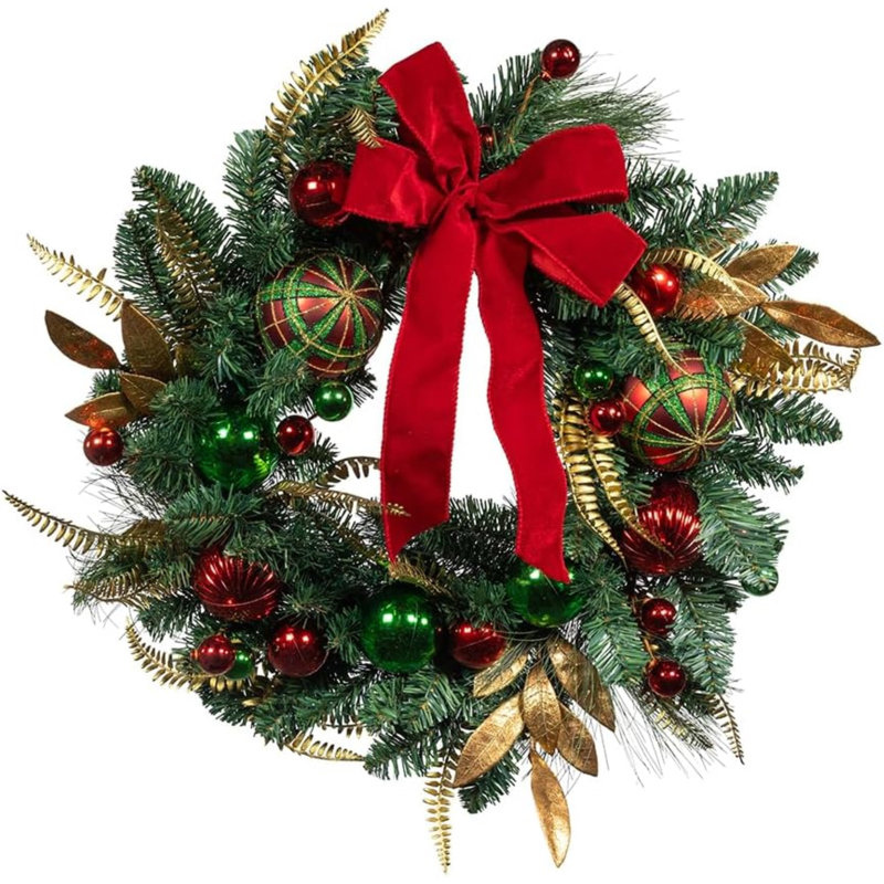 Kurt Adler 24-Inch Unlit Gold, Red and Green Ribbon Wreath - Thumbnail 3