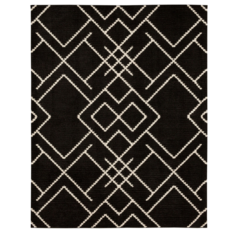 Tapis noir en polyester tissé à motif géométrique Karastan Rugs Traverse, Rectangle de 5 pi x 8 pi