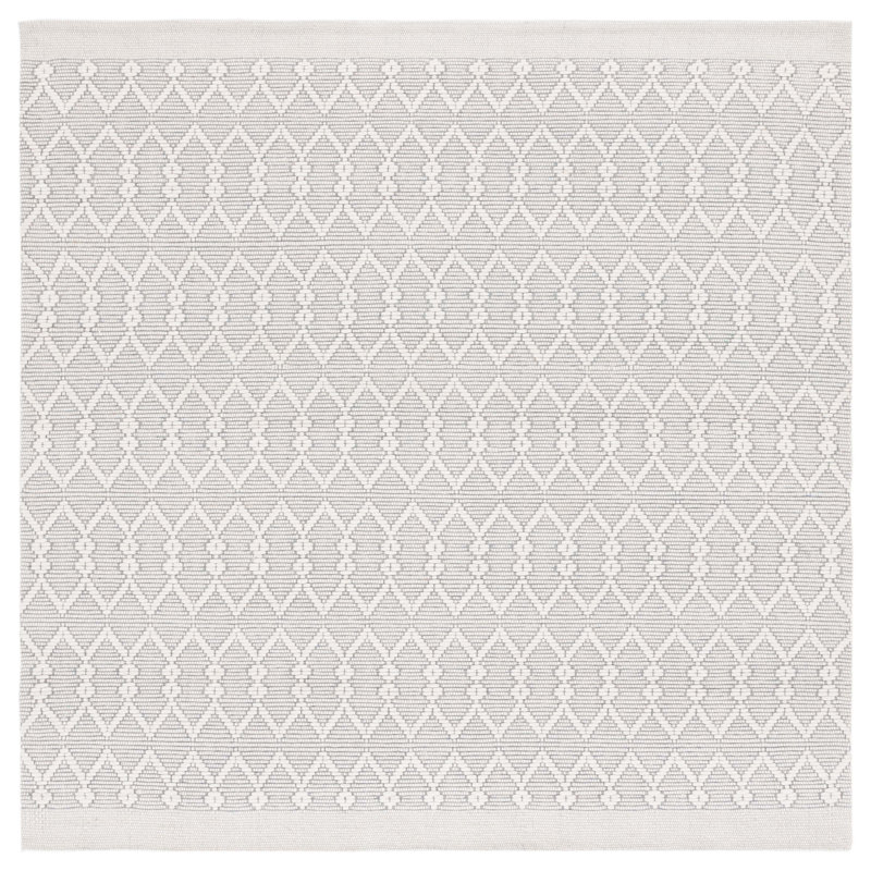 Msr Vermont Martha Stewart Hand Loomed Nz Wool/Cotton Geometric Rug in Ivory, Square 6'