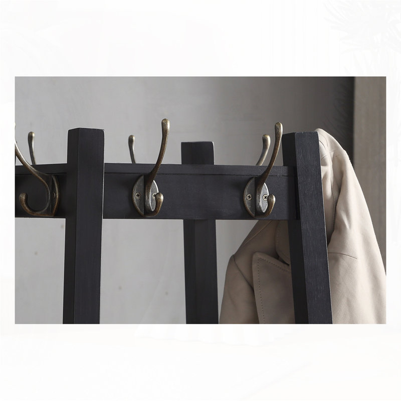 Coat Rack W/ 3-Tier Storage Shelves, Black
