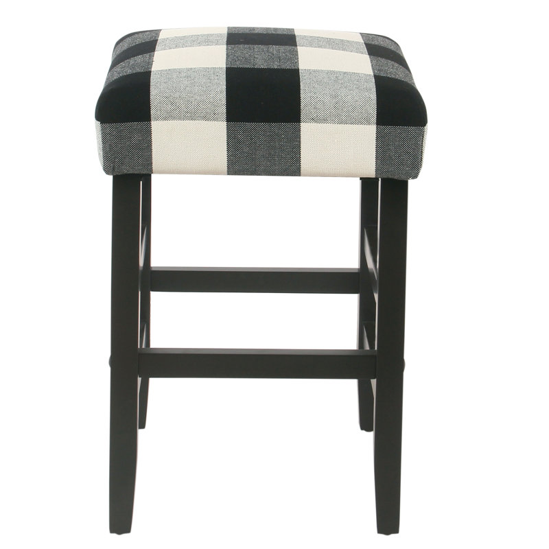 Tabouret de comptoir carré de 24 po de hauteur Proxima, Tissu écossais noir, Noir