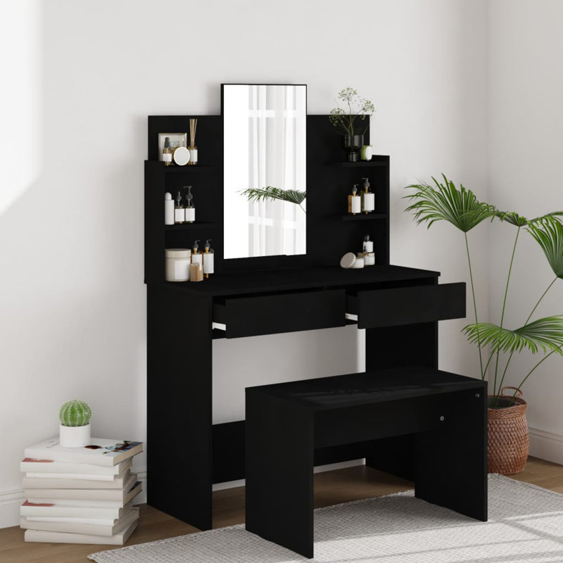 Sartell Dressing Table with Mirror, Black