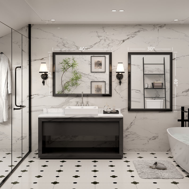 Miroir de meuble-lavabo mural Molly, 40 po x 30 po, Noir