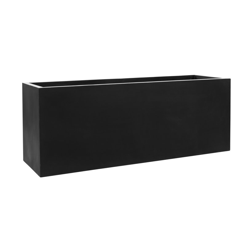 Modern Rectangular Fiberglass Planter, 15" H x 39" W x 12" D, Black
