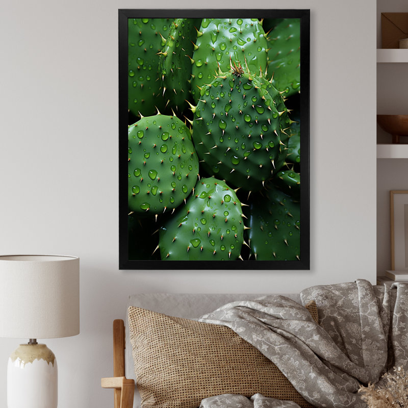Cactus Emerald Ensemble, reproduction sur toile, Cadre simple noir, H 44 po x l 34 po x P 1,5 po