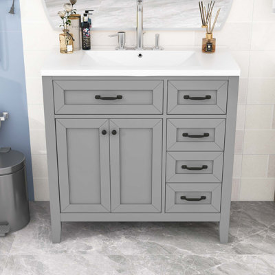 Freestanding Bathroom Vanity with Ceramic Sink, 3 Drawers and Storage Cabinet