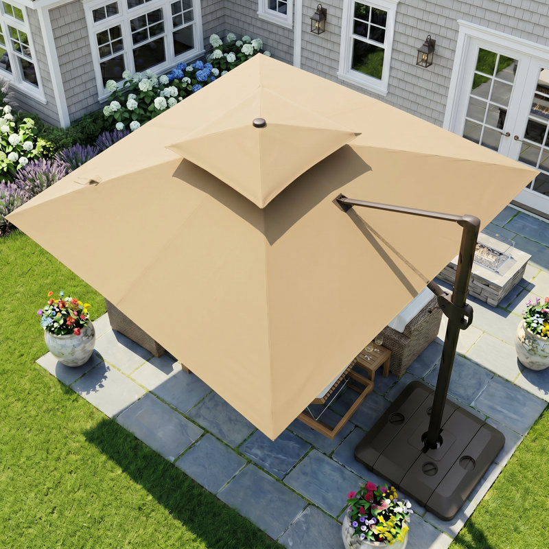 Parasol en porte-à-faux carré 118 "avec base lestée 118", Tanné