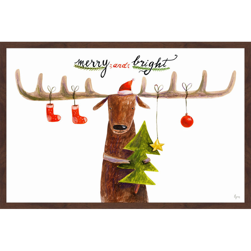 « joyeux cerf de noel », reproduction de peinture à l’huile encadrée, H 12 po x l 18 po
