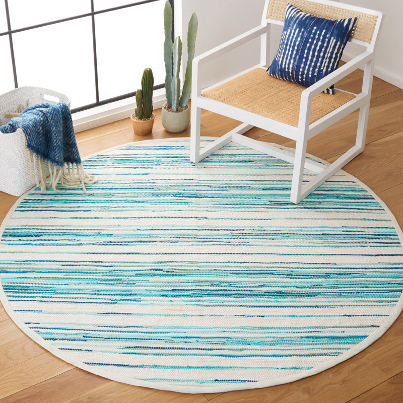 Tapis rayé en coton tissé à la main Margene, Rond 6 pi