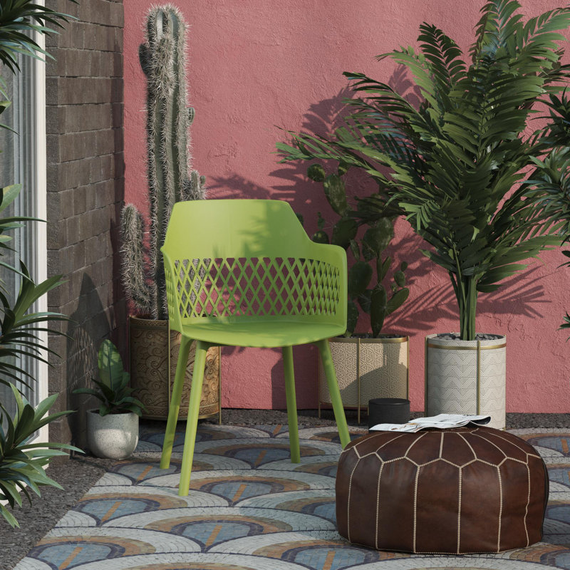 Shari Patio Dining Side Chair with Cushion, Green