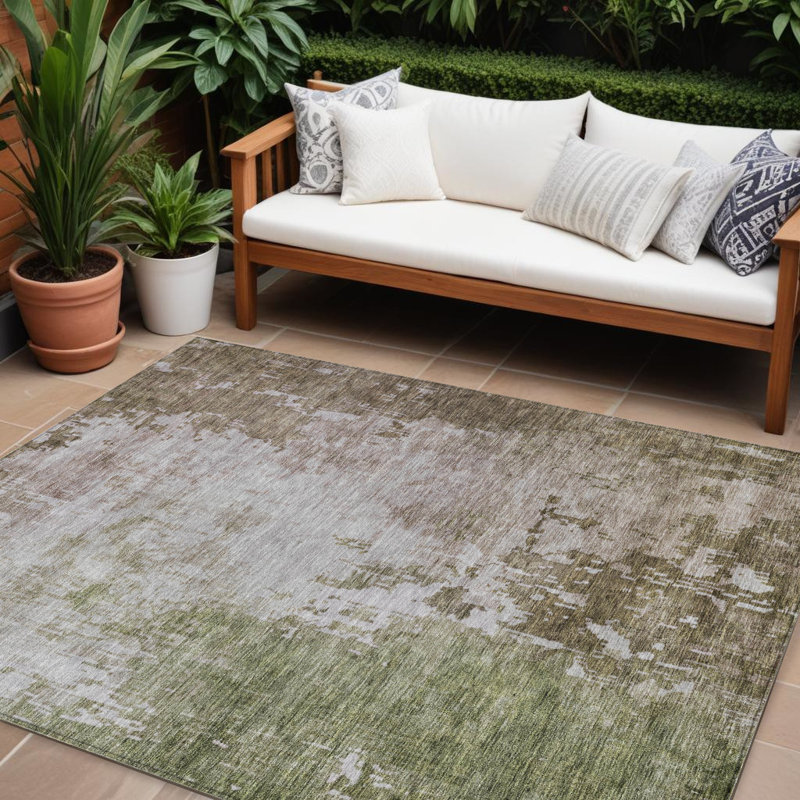 Tapis intérieur lavable abstrait 9 pi x 12 pi brun et vert