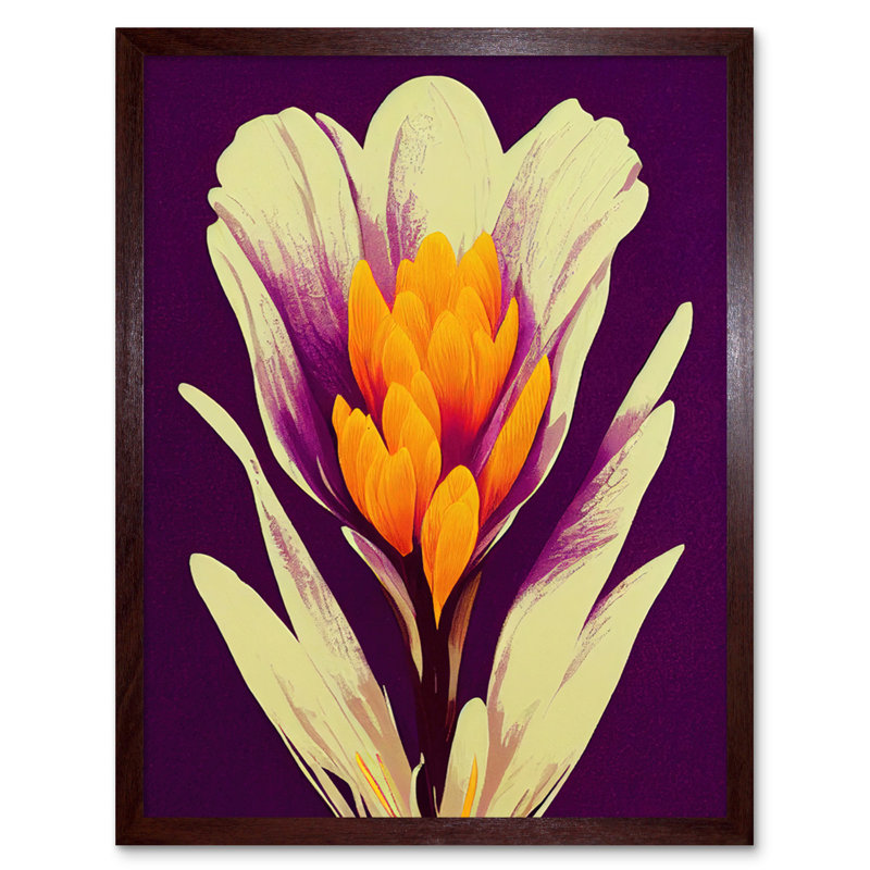 Vibrant Saffron Crocus Flower Abstract - Print, Brown Framed Paper, 25.9cm H x 20.6cm W