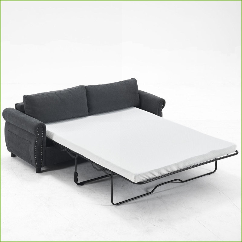 Canapé-lit convertible 2 en 1 80,7 po avec matelas 63 po x 70,9 po Sofas | Style rétro | Gris clair | Tissu + métal