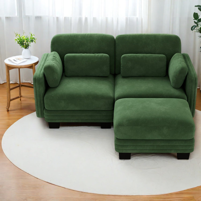 Canapés modulaires à compression, canapé en chenille vert avec repose-pieds mobile, maison moderne