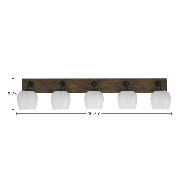 Oxbridge 5 Light Bath Bar Shown With 6" Glass, Marbre blanc, Noir mat / brun