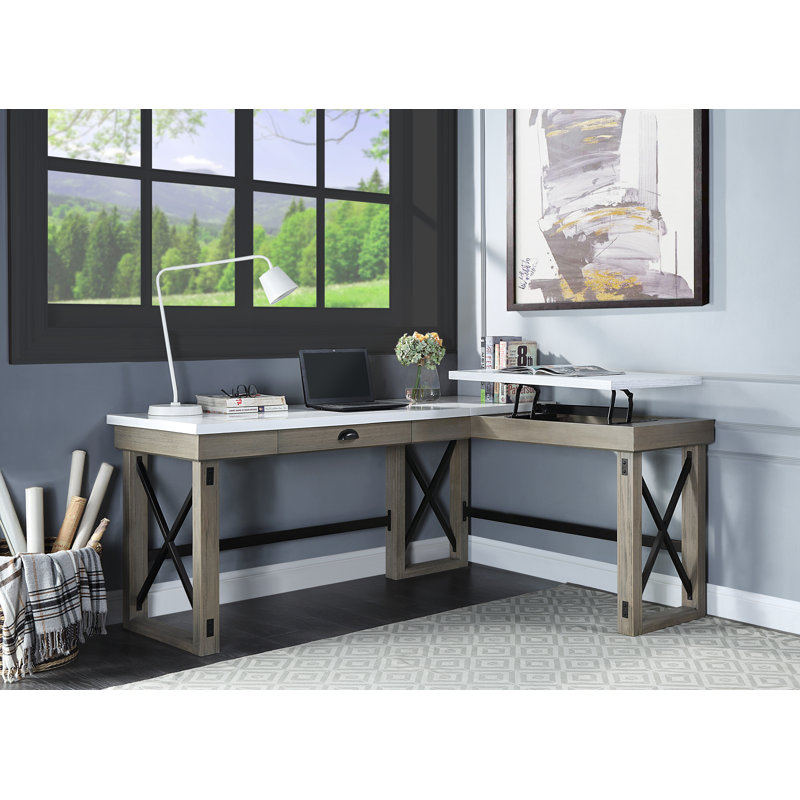 Devaansh Writing Desk With Lift Top, White/Light Gray