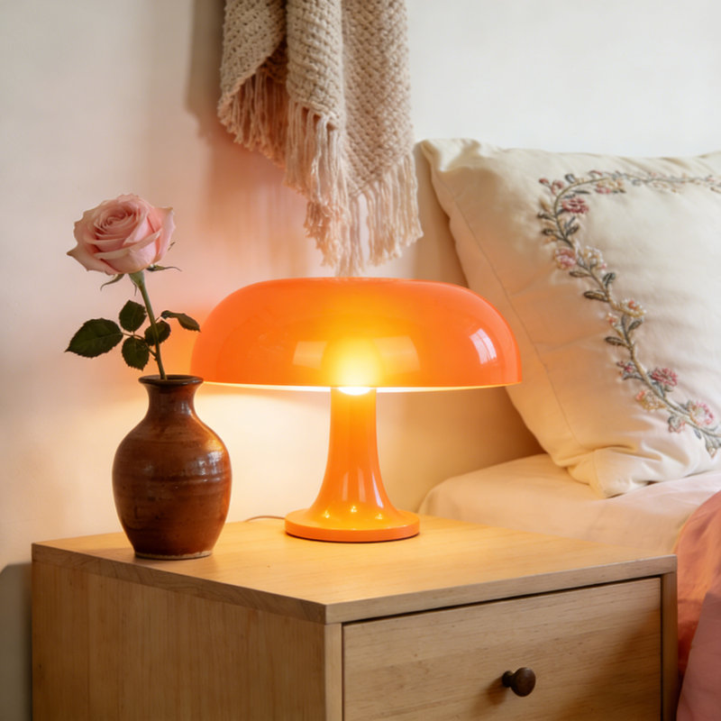 Orange Mushroom Lamp, Retro Mid-century Modern Table Lamp Decor  With Bulbs