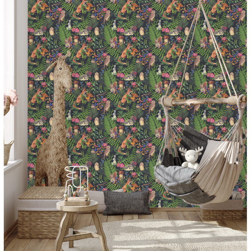 Papier peint à motif de forêt sombre Fairchild USA Made - 225 po x 25 po