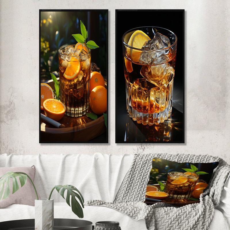 Cocktail onyx noir russe Dream II - ensemble de 2 reproductions d'art sur toile, Cadre noir, H 40 po x l 41 po