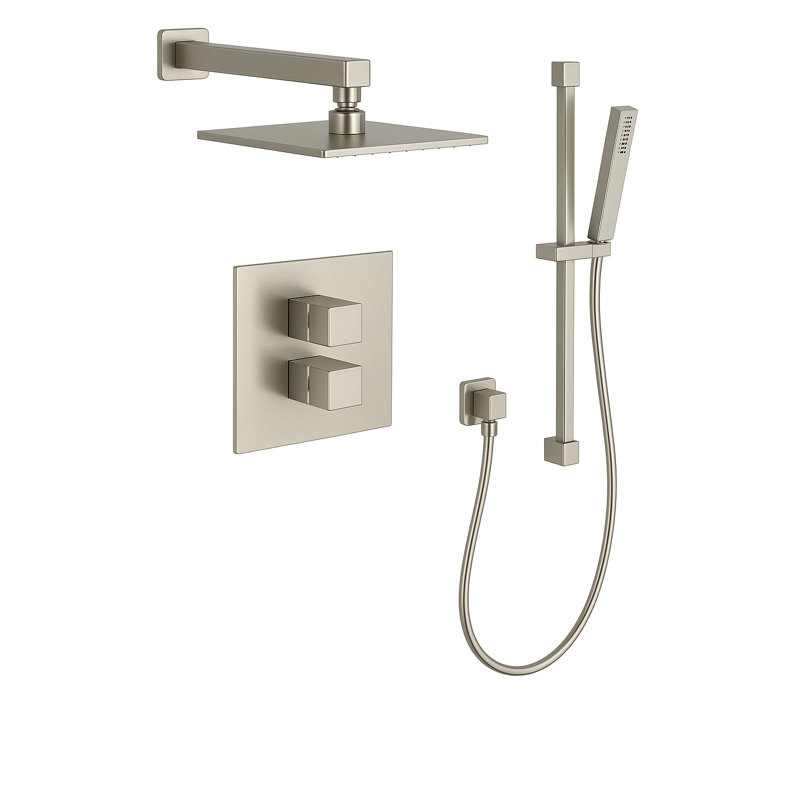 Abruzzo Thermostatic Shower System with 2-Way Diverter, 8-Inch Rain Shower Head and Hand Shower with Slide Bar, Valve Included