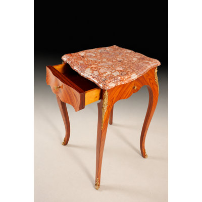 Handcrafted Italian Rosewood Accent Table with Marble Top
