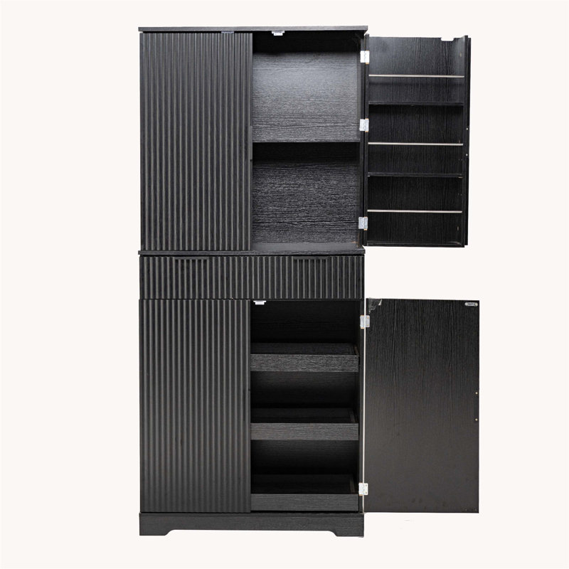 Garde-manger cannelé de 72 pouces avec 3 tiroirs à clavier, 6 tablettes de porte réglables et une conception autoportante pour un rangement polyvalent