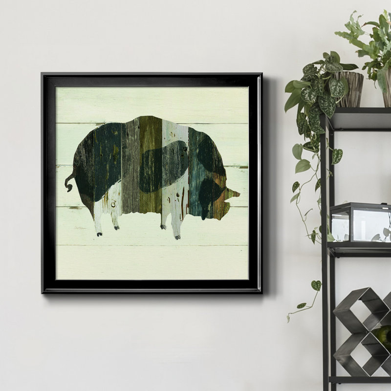 Woodgrain Pig - Peinture sur toile encadrée, H 30,5 po x l 30,5 po x P 1,5 po, Cadre noir