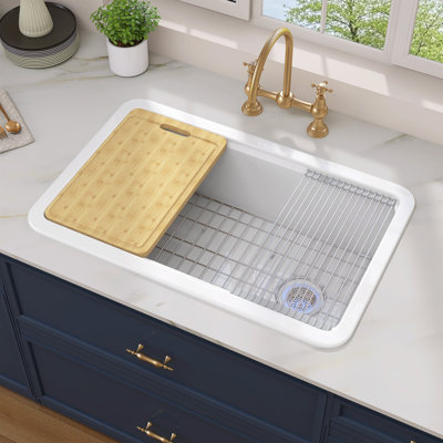 30 In. Drop-In/Undermount Kitchen Sink Single Bowl Sink Large Fireclay White Farmhouse Sink Workstation Kitchen Sink