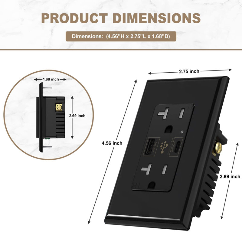 Prise de courant double 20 ampères avec port USB