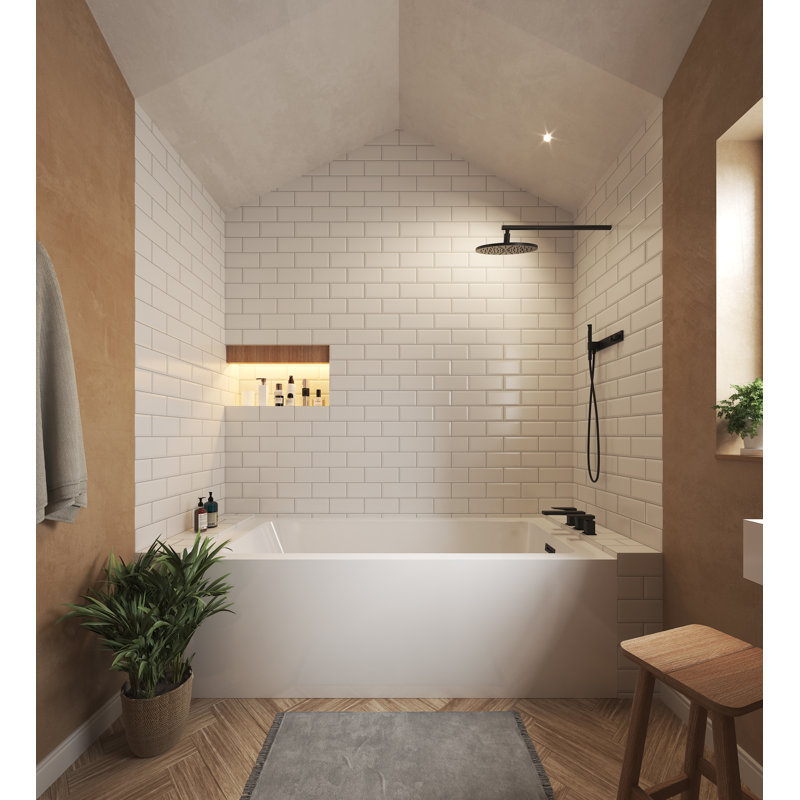 Grayley 66'' x 30'' Soaking Acrylic Bathtub, Matte Black, Right