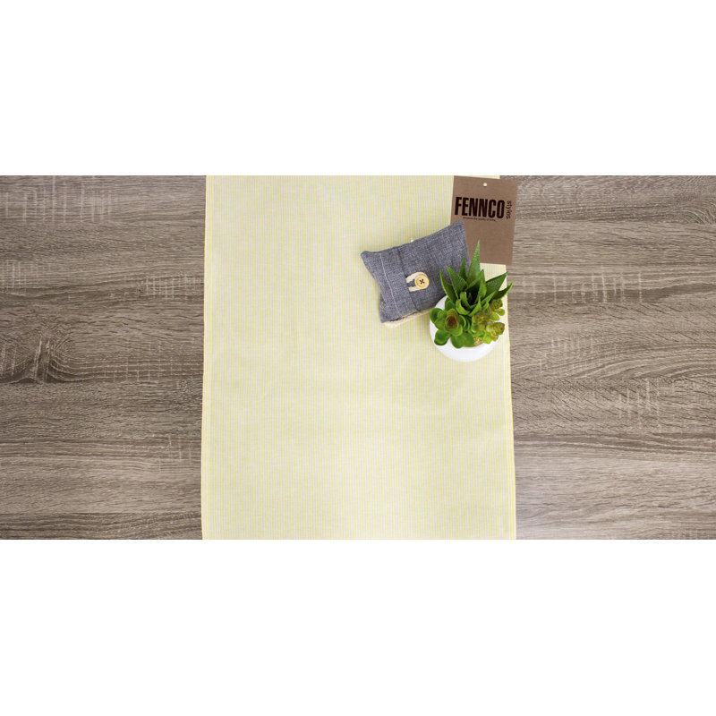 Yellow Striped 100% Pure Cotton Table Runner 16 Inch, 72" L x 16" W