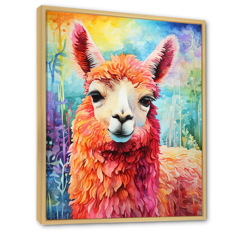 Alpaca Popart Woolen Elegance III - Alpaca, art mural, Cadre flottant brun, H 20 po x l 12 po x P 1 po