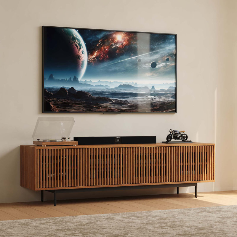 Meuble télé Aeolus Mid-Century moderne, pré-assemblé, H 21,26 po x L 78,74 po x l 18,89 po, Brun