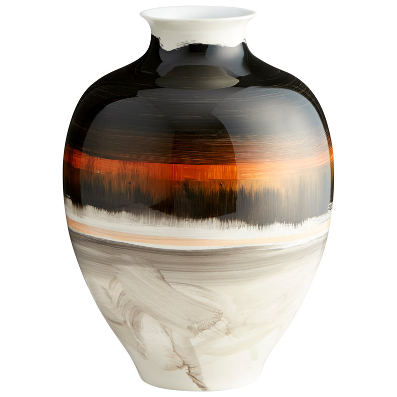 Vase de table en céramique noir / blanc / orange 14 po
