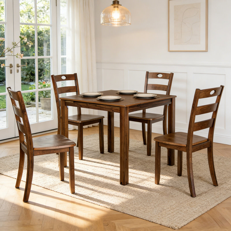 4 - Person Modern Solid Wood Square Dining Table Set, Walnut