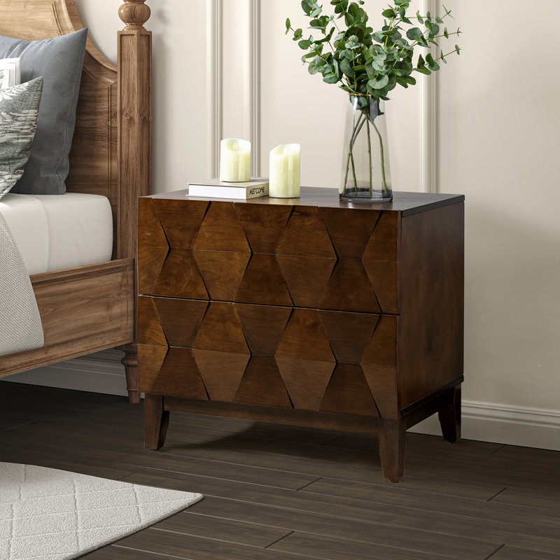 Whisnant Modern 66cm W 2-Drawer Bedside Table with Charging Station, Walnut