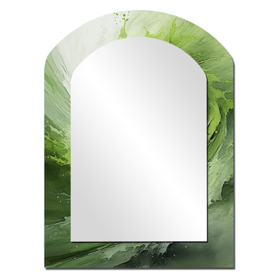 Green And White Whsipering Abstract Spiral III - Abstract Spirals Arch Large Mirror, Modern Asymmetrical Unique Wall Mirror Decor, Printed Metal Art