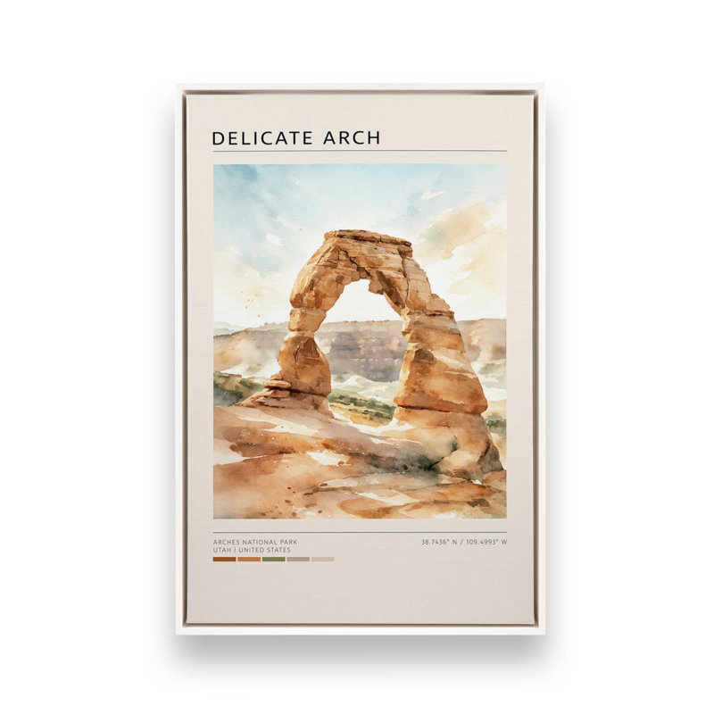 Delicate Arch, Utah, reproduction d'art sur toile, Cadre flottant blanc opaque, 8 po x 12 po