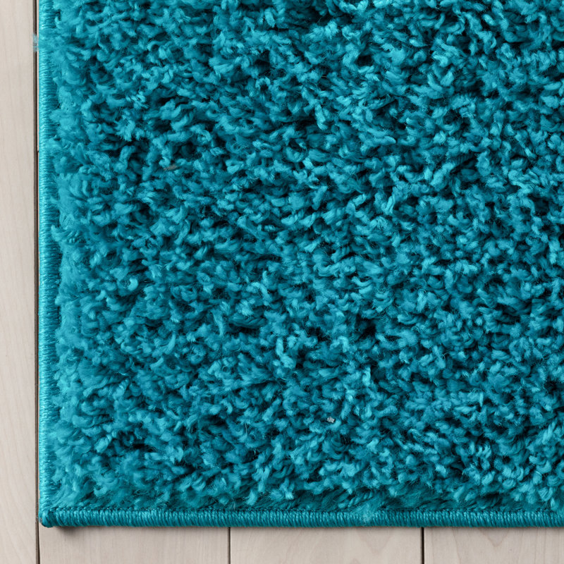 Berte Modern Solid Teal Textured Shag Rug, Rectangle 5'3" x 7'3"