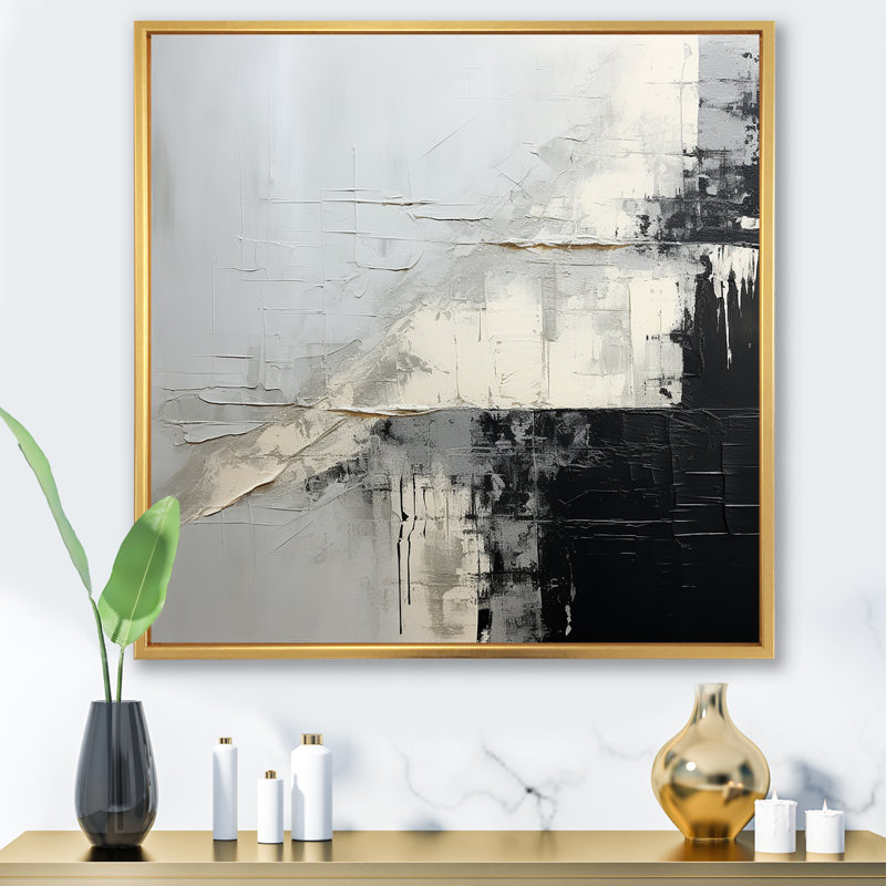 «Gray and Black Paint Corner», reproduction d'art sur toile abstraite, Cadre flottant doré, H 36 po x l 36 po x P 1,5 po
