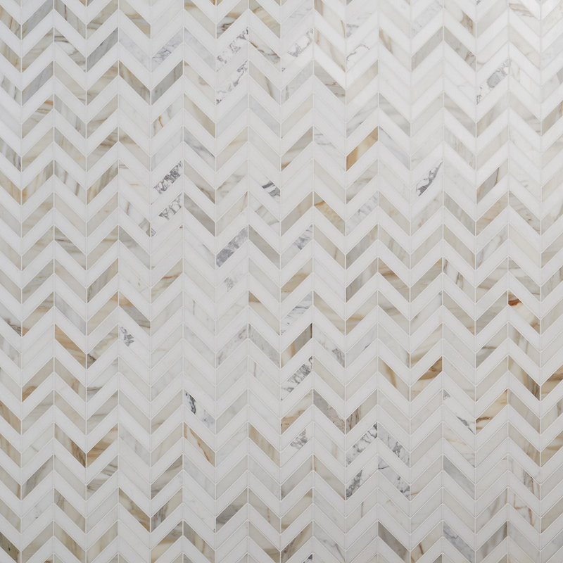 Talon 1x4 Chevron Polished Marble Mosaic Tile, Calacatta/Thassos
