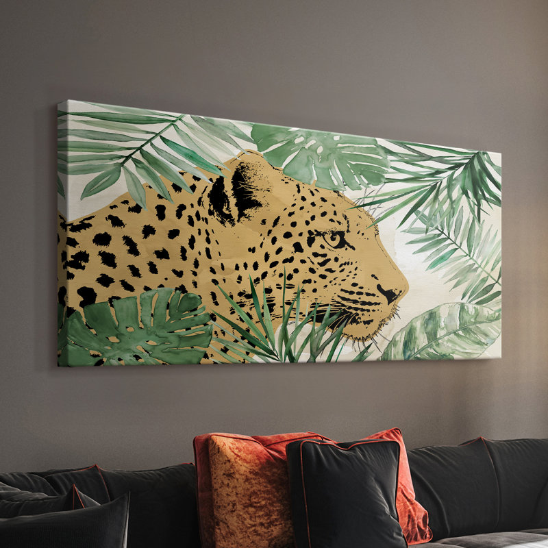 Palm Leopard I - Toile tendue avec châssis - Prêt à accrocher, H 20 po x l 40 po