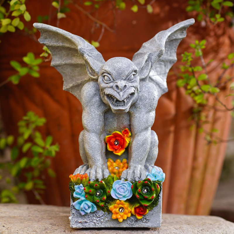 Solar Gargoyle Garden Statue With Succulent Lights