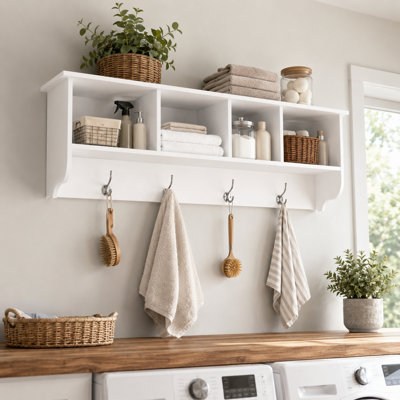 4 - Hook Wall Mounted Coat Rack with Shelves