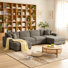 Canapé modulaire rembourré en chenille 6 pièces avec coussins décoratifs et repose-pieds 6 pièces Camel