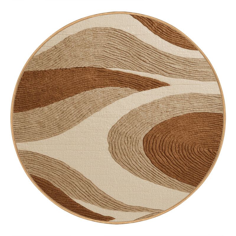 Tapis brun lavable à la machine, Rond 8 pi