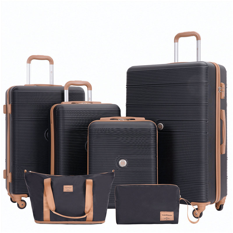 Ensemble 6 pièces de valises rigides Hardshell avec roulettes TSA Lock, Black
