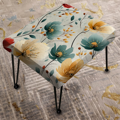 Multicolor Minimalist Blooms Floral Pattern - Floral Rectangle Ottoman