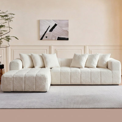 Canapé d'angle modulaire Cloud de 274 cm de large avec méridienne en L, canapé d'angle moderne et bas en mousse avec assise profonde pour salon