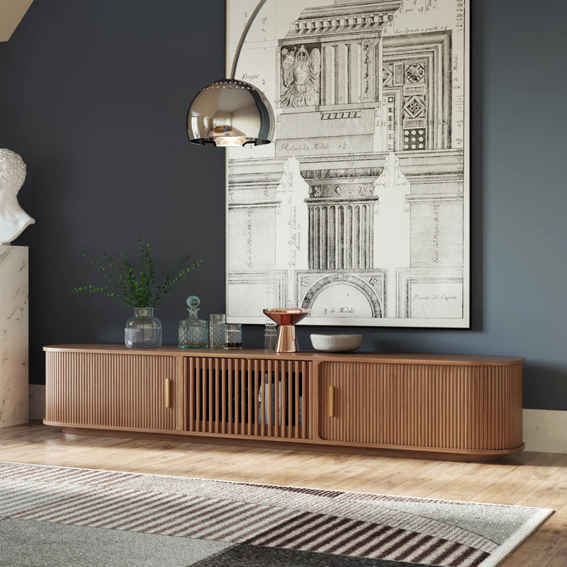Meuble télé Mid-Century moderne, entièrement assemblé, Brun, H 16,54 po x L 94 po x l 15,75 po